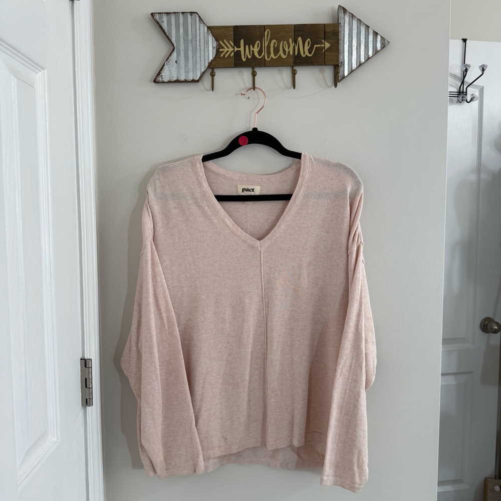 Pact Light Pink Knit V Neck Sweater Size XL